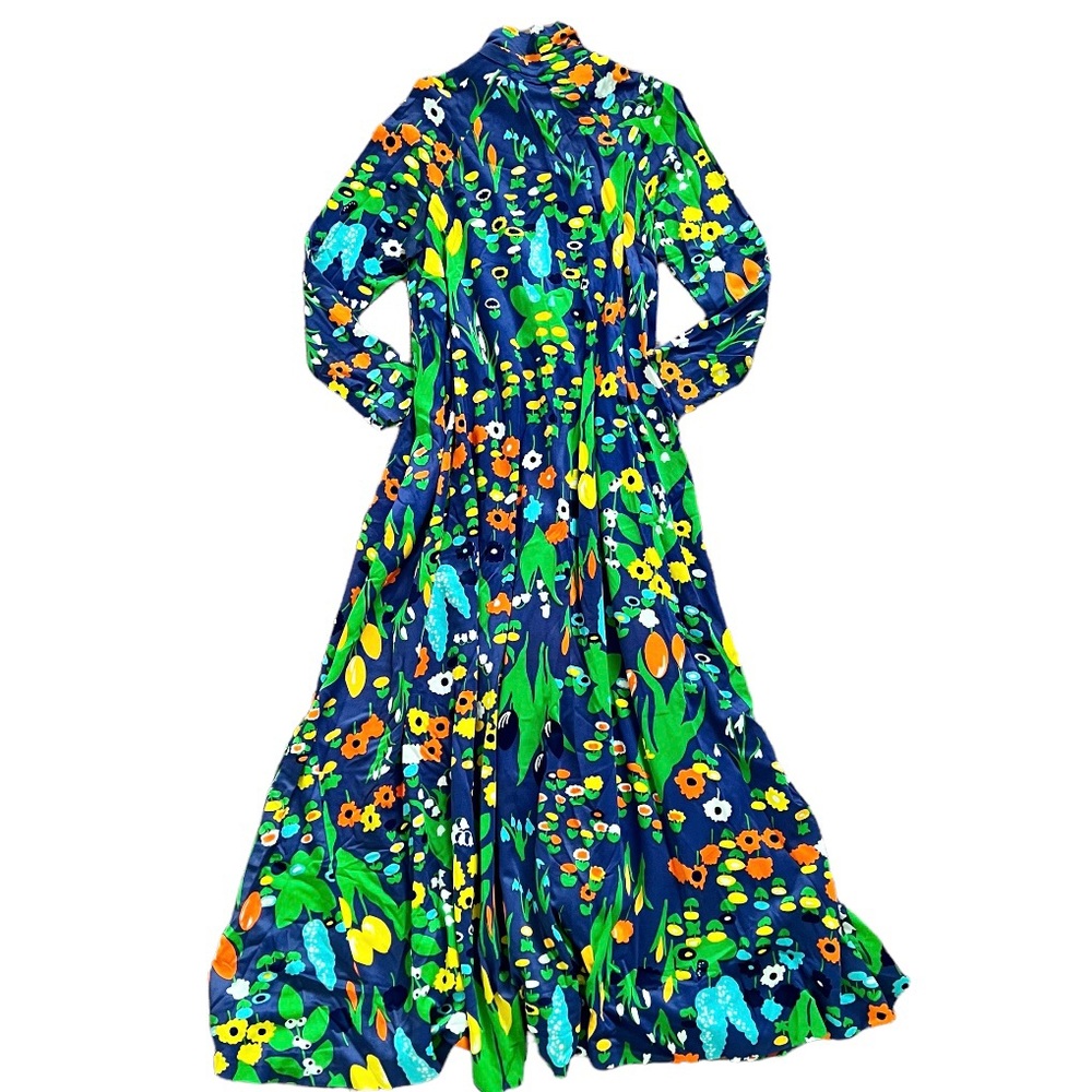 Saks Fifth Avenue • Vintage Floral Ruched Mock-Neck Maxi Dress Size M - Picture 2 of 8
